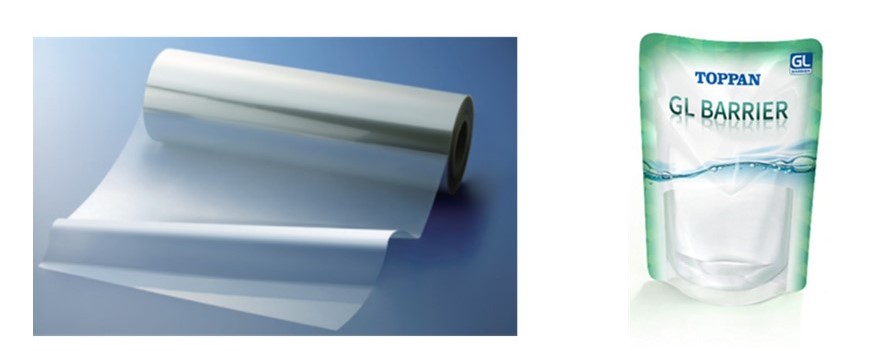 GL BARRIER film (left) is used for packages such as retort pouches. © TOPPAN INC.
