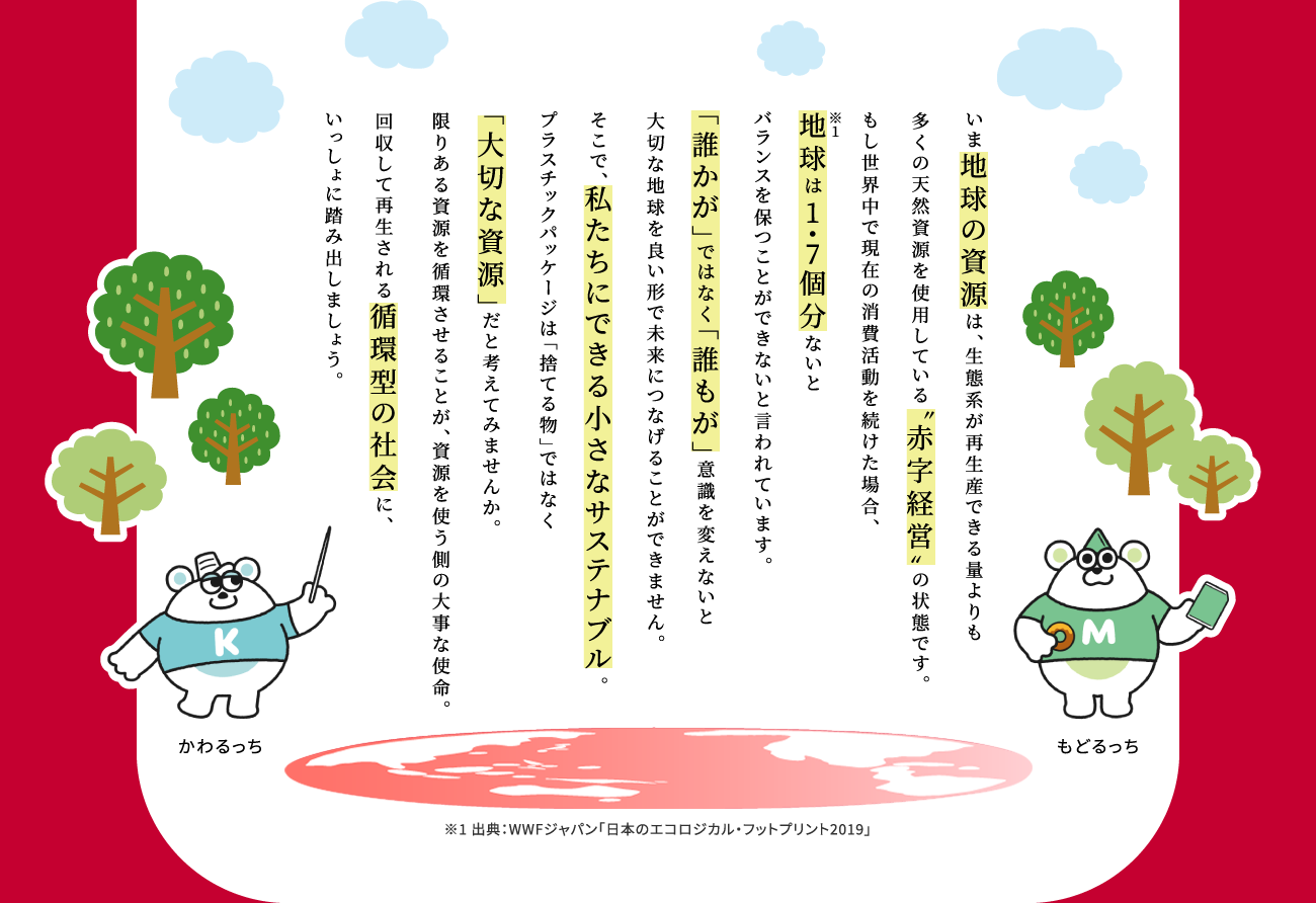 いま地球の資源は、生態系が再生産できる量よりも多くの天然資源を使用している〝赤字経営〟の状態です。
