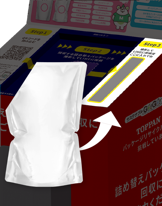 洗浄したパッケージを回収BOXに投函