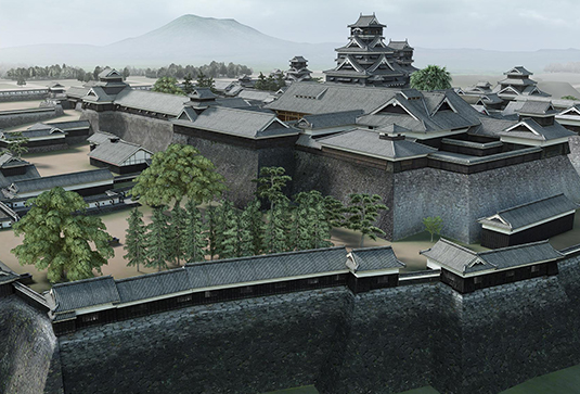 多くの櫓が建ち並ぶ江戸時代の姿を再現したVR作品『熊本城』